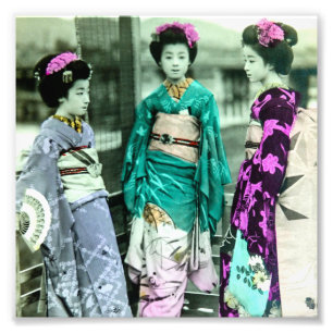 BarnGeisha för vintage tre i gammala Japan Fototryck