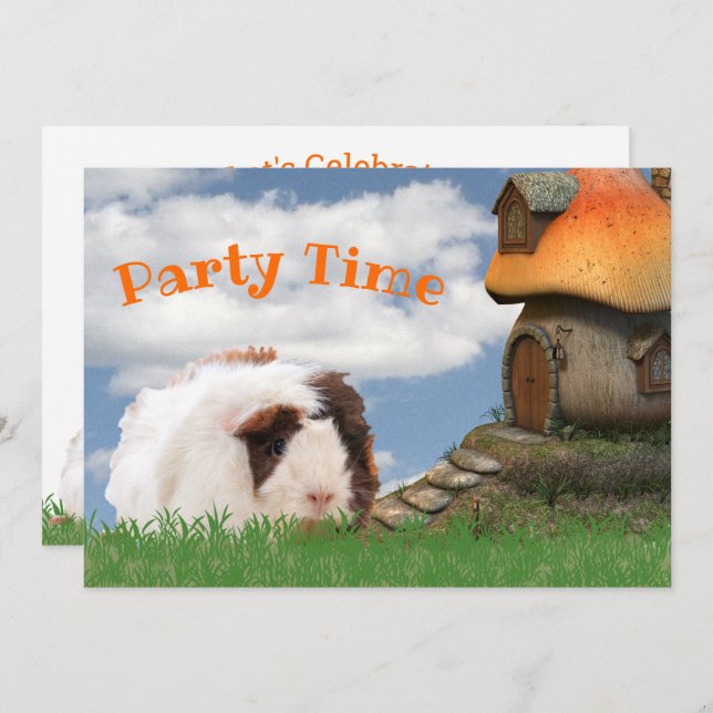 Barnhus i Födelsedagsfesten Guinea Gris Mushroom H Inbjudningar (Fram/baksida)