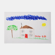 Barnhus i teckning i en dörrmatta