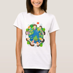 Barninnehavhänder runt om jorden t shirt