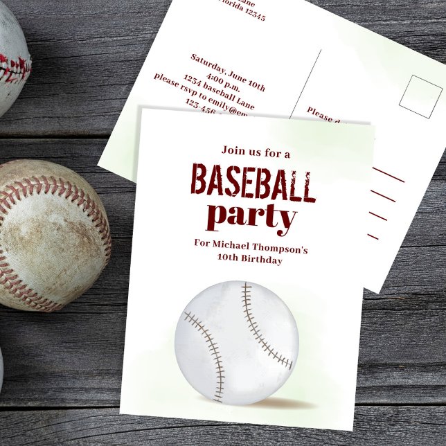 Barnkalas Baseboll Anpassat vykort (Baseball Party Invitation postcard)