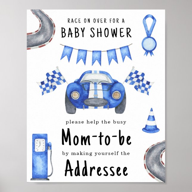 Barnkalas för blivande mamma med racingtema adress poster (Framsidan)