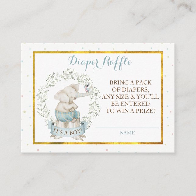 Barnkalas för pojke med elefant - blöjlotteri tilläggskort (Framsida)