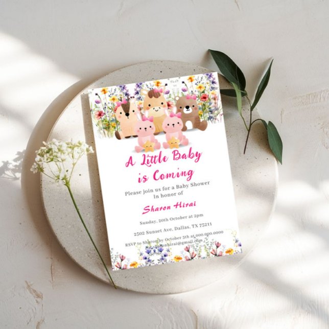Barnkalas-inbjudan med djurungar och vilda blommor inbjudningar (Skapare uppladdad)