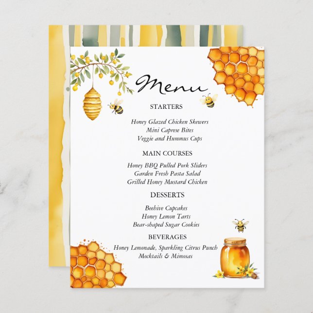 Barnkalas menykort Baby Bee Honey Bear (Fram/baksida)