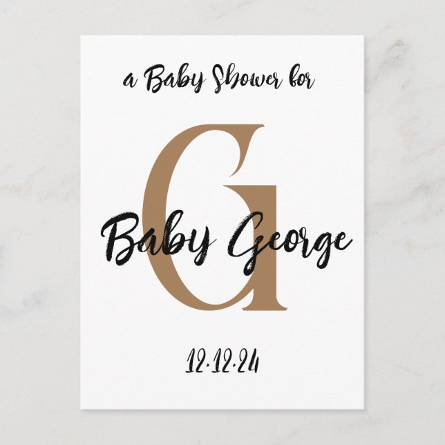 Barnkalas monogram anpassat namn minimalistisk vykort (Framsida)