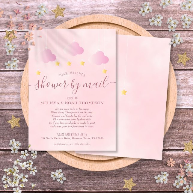 Barnkalas per post långdistans mjuk rosa babyflick inbjudningar (Shower By Mail Long Distance Soft Pink Baby Girl Invitation)