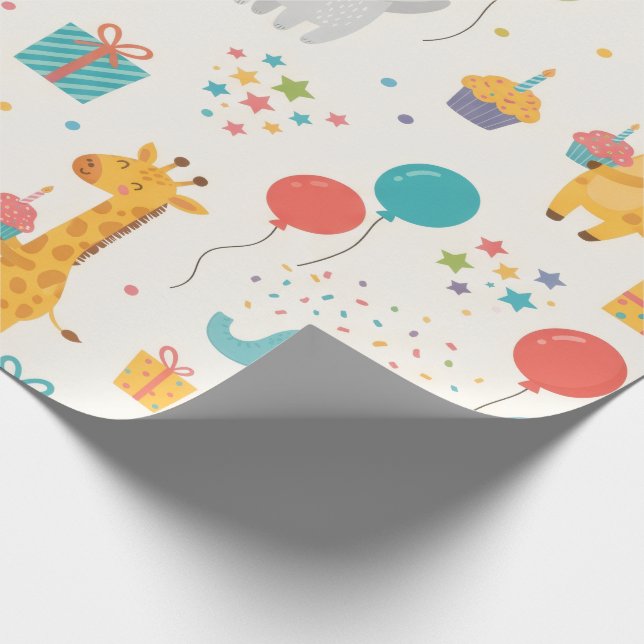 Barnkalas presentpapper – söta djur, ballonger (Hörn)