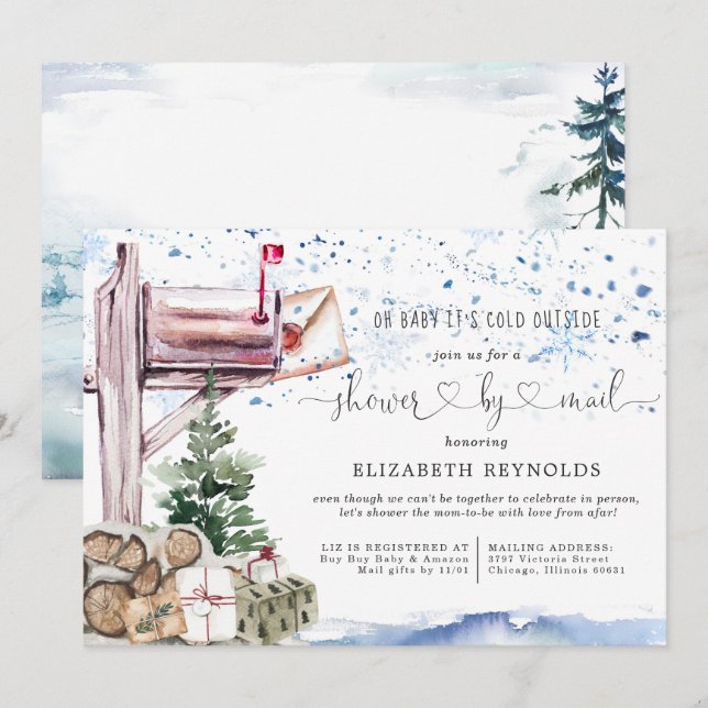 Barnkalas via post | Vinter jul baby shower Inbjudningar (Fram/baksida)