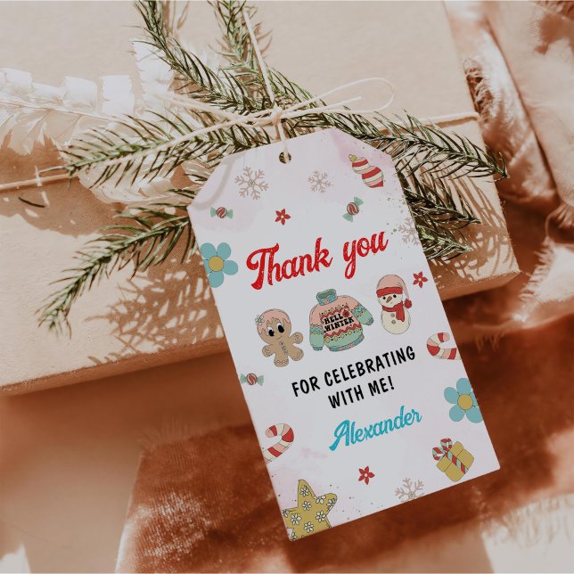 Barnkalas Vinter Jul 1-års födelsedag Presentetikett (Skapare uppladdad)