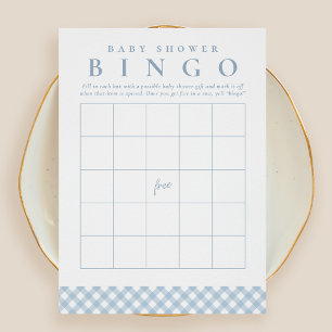 Barnkalasbingo söt blå gingham-festkort inbjudningar