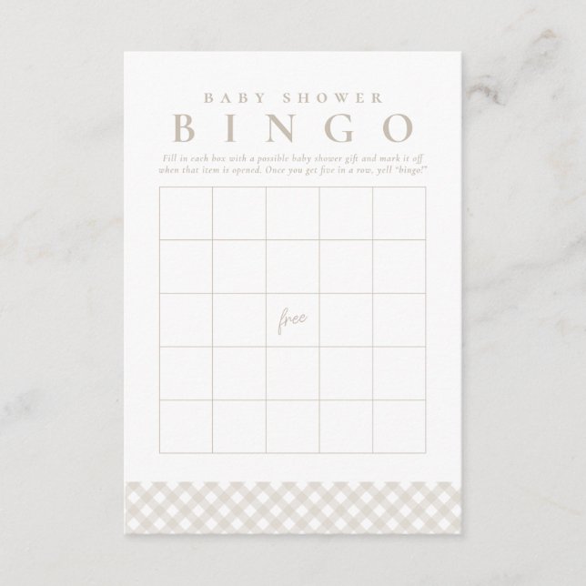 Barnkalasbingo söt neutral gingham födelsedagsfest inbjudningar (Framsida)