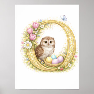 Barnkammarbrev O Baby Uggle Initial Guld Blommig Poster
