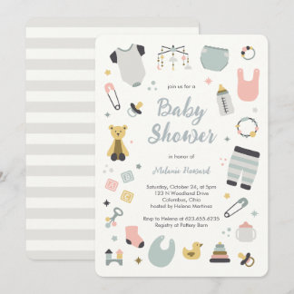 Barnkammardok illustrationer handritade baby showe inbjudningar