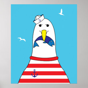 Barnkammare Söt Rolig Sjöstrand Måse Fågel Poster