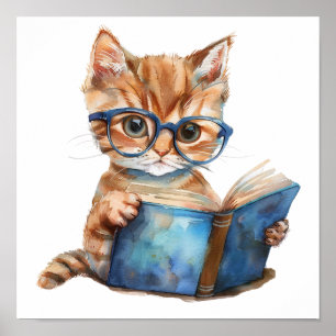 Barnkammarens konstaffisch katt som läser med glas poster