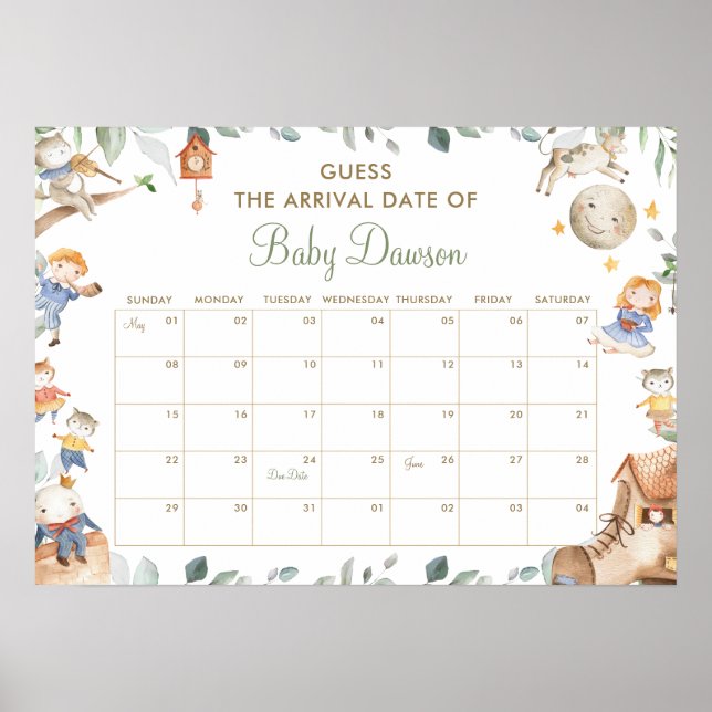Barnkammarrim Gissa Ankomst Datum Bris Shower Game Poster (Framsidan)