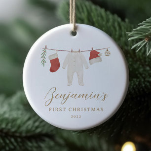 Barnkläder Baby Stats Första jul Julgransprydnad Keramik