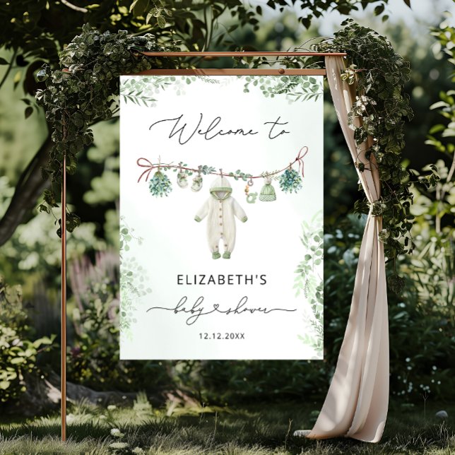 Barnkläder Boho Eucalyptus Baby Shower Välkommen Poster (Skapare uppladdad)