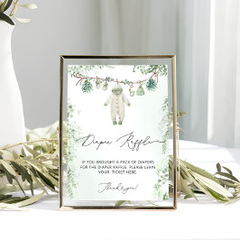Barnkläder Boho Grönt Baby Shower Raffle Poster