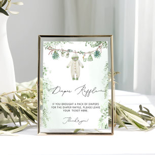 Barnkläder Boho Grönt Baby Shower Raffle Poster