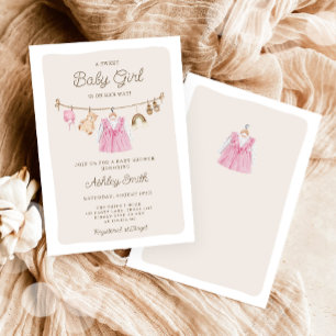 Barnkläder Clothesline Boho Girl Baby Shower Inbjudningar
