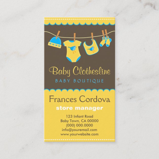 Barnkläder Clothesline Boutique-Affärskort Visitkort (Framsida)