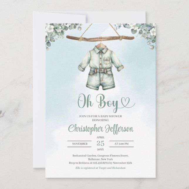 barnkläder för grönt av eucalyptus vintage inbjudningar (Framsida)