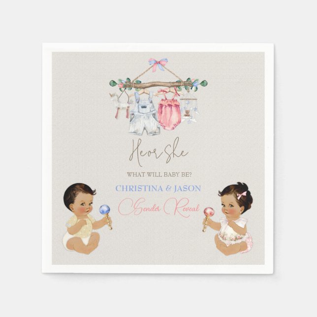 Barnkläder Gender Reveal Ivory Rosa Blue Pappersservett (Framsidan)