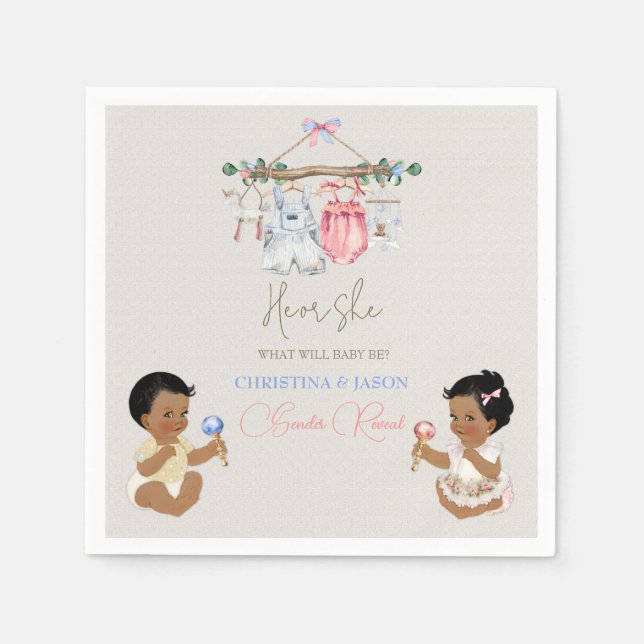 Barnkläder Gender Reveal Ivory Rosa Blue Pappersservett (Framsidan)