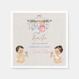 Barnkläder Gender Reveal Ivory Rosa Blue Pappersservett