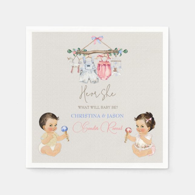 Barnkläder Gender Reveal Ivory Rosa Blue Pappersservett (Framsidan)