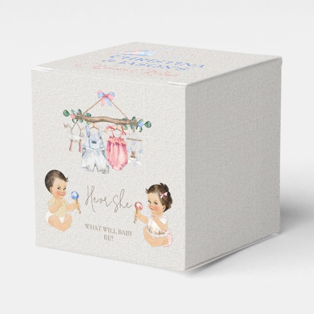 Barnkläder Gender Reveal Ivory Rosa Blue Presentaskar (Framsidan Sidan)