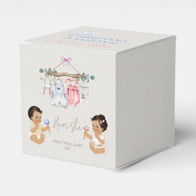 Barnkläder Gender Reveal Ivory Rosa Blue Presentaskar (Framsidan Sidan)