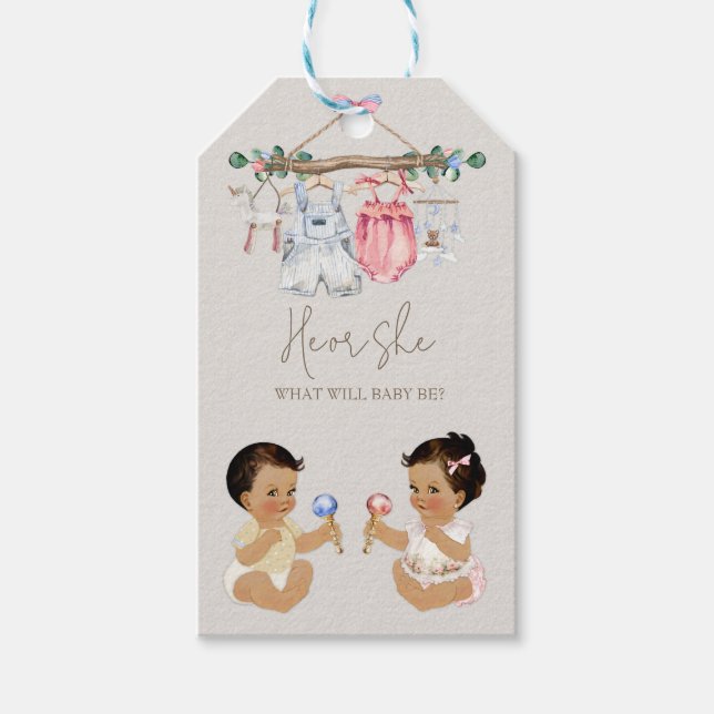 Barnkläder Gender Reveal Ivory Rosa Blue Presentetikett (Framsidan)