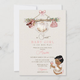 Barnkläder Girl Baby Shower Ivory Rosa Inbjudningar