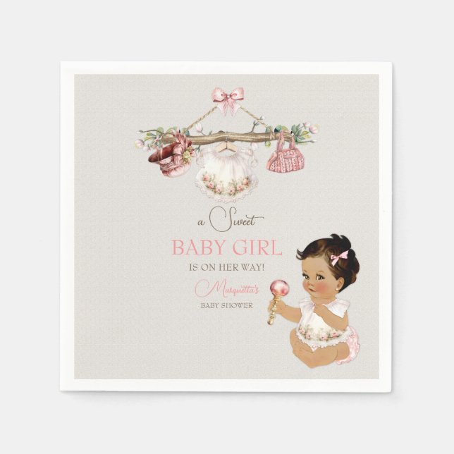 Barnkläder Girl Baby Shower Ivory Rosa Pappersservett (Framsidan)