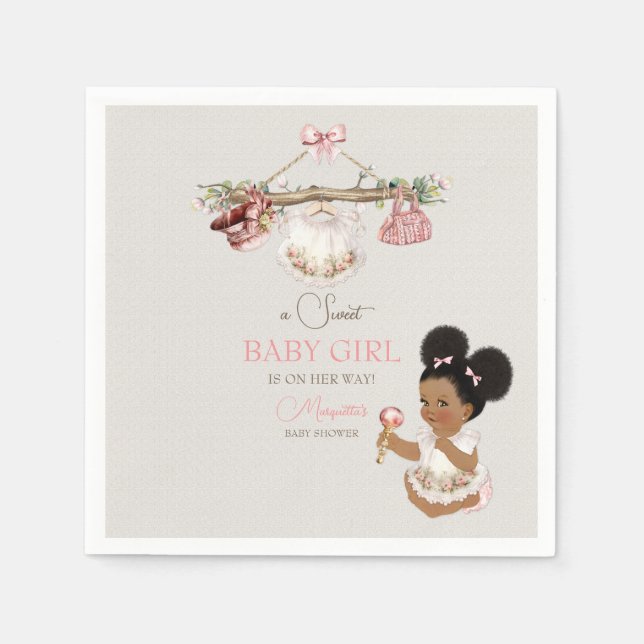 Barnkläder Girl Baby Shower Ivory Rosa Pappersservett (Framsidan)