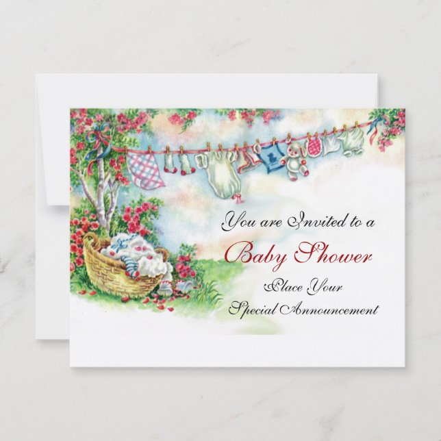 BARNKLÄDER SOM HÄNSKAR I BLOMSTERTRÄDGÅRDENS babys Inbjudningar (Framsida)