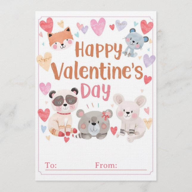 Barnklassrumsvalentin Kort | Söta Tecknade Serier (Framsida)