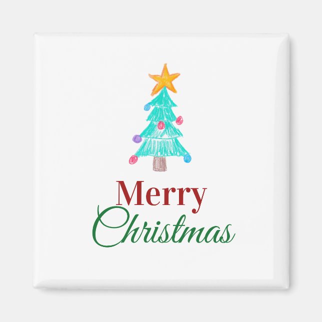 Barnkonst God Jul. Lägg till ditt barns konst Magnet (Framsidan)