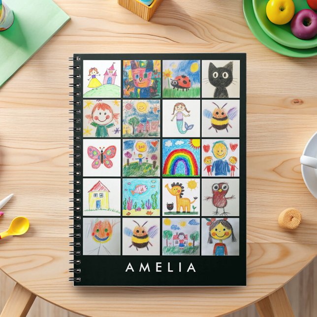 Barnkonst minne 20 teckningar collage anteckningsbok (Turn your child’s precious drawings into a cherished keepsake with this personalized notebook.)