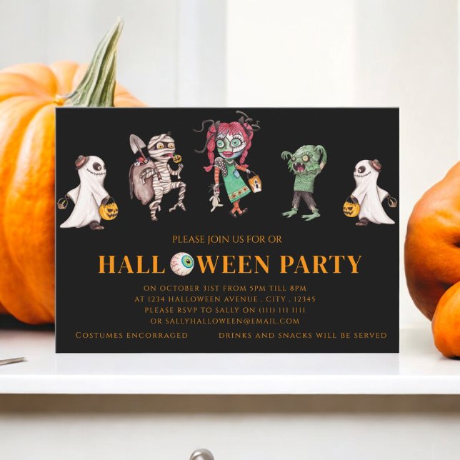 Barnkostym halloween fest inbjudningar (halloween costume party invitation , spooky fun for everyone)