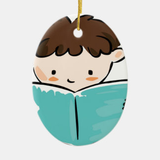 Barnläsning en bok julgransprydnad keramik