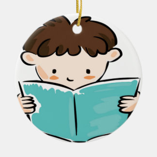 Barnläsning en bok julgransprydnad keramik