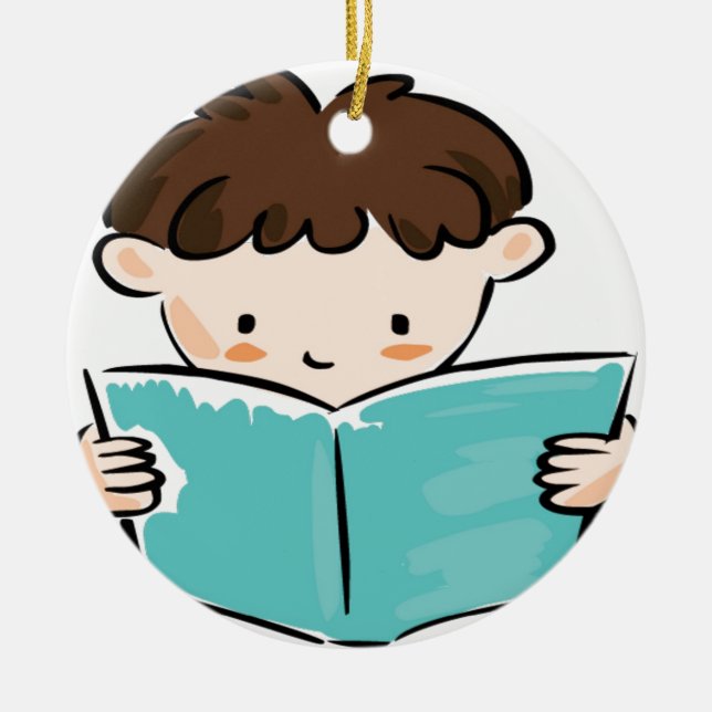 Barnläsning en bok julgransprydnad keramik (Framsidan)