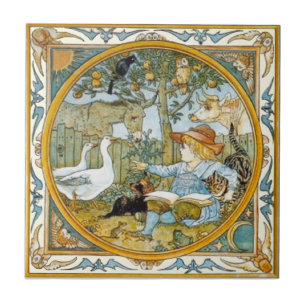 Barnläsning till djur Walter Crane Repro Kakelplatta
