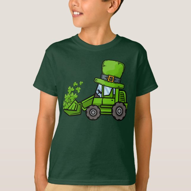 Barnlastade Tur Excavator St. Patricks Day T Shirt (Framsida)