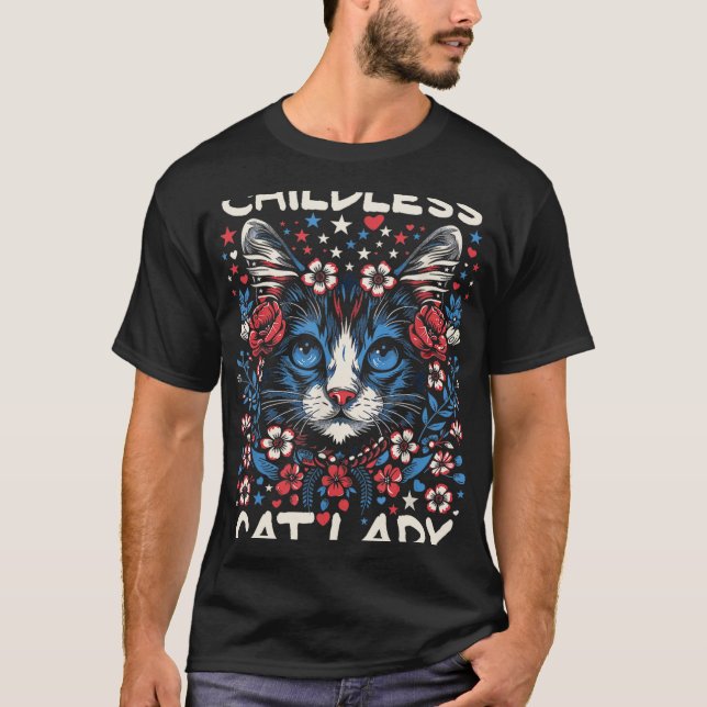 Barnlös Cat Dam Funny Cat Lover 4 T Shirt (Framsida)