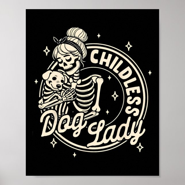 Barnlös Dam Rolig hund Skeleton Halloween Poster (Framsidan)
